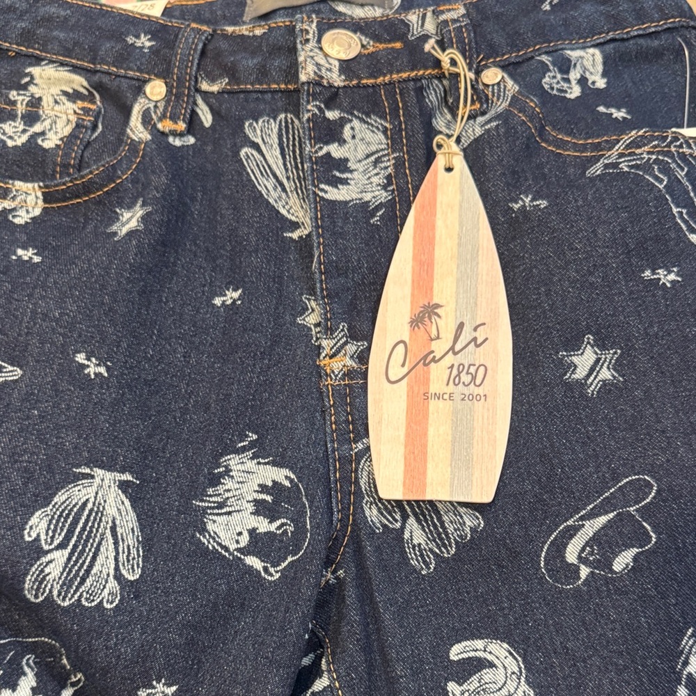 Stylish Blue western Patterned Straight Leg Jeans - Picture 6 of 11